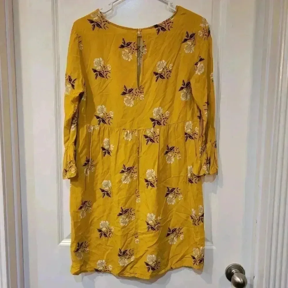 Old Navy Women's Mustard Yellow Floral Casual Dress w Ruffle Sleeves EUC sz S